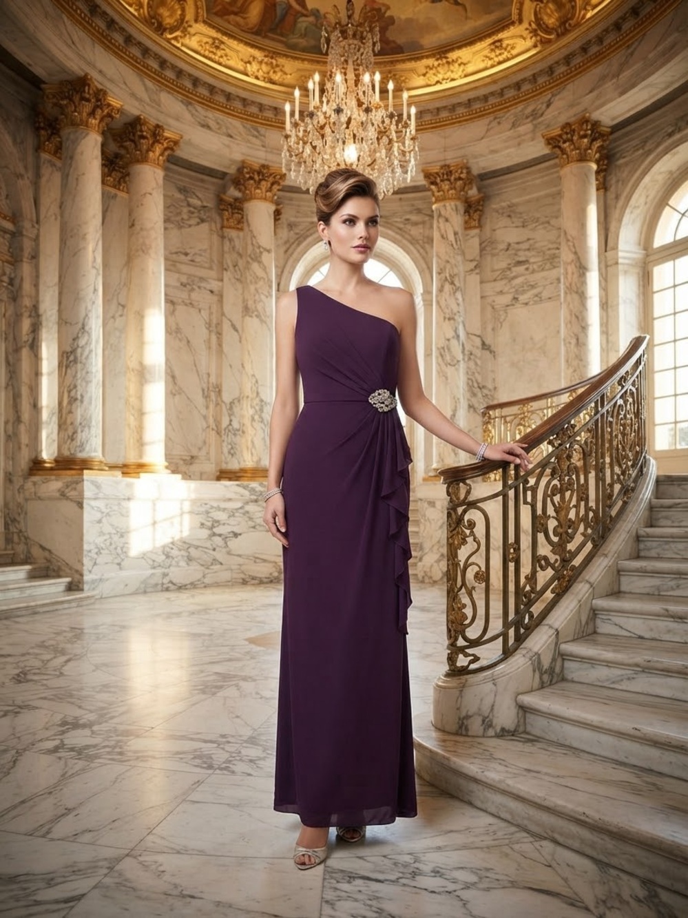 Eliza J One-Shoulder Evening Gown in Plum